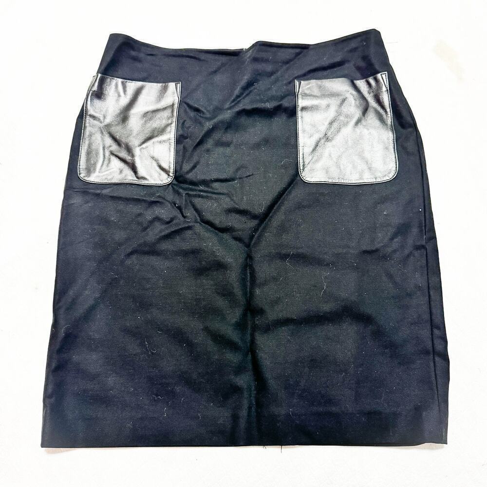 Club Monaco Black Mini Skirt Lamb Leather Pocket Accent Size 10